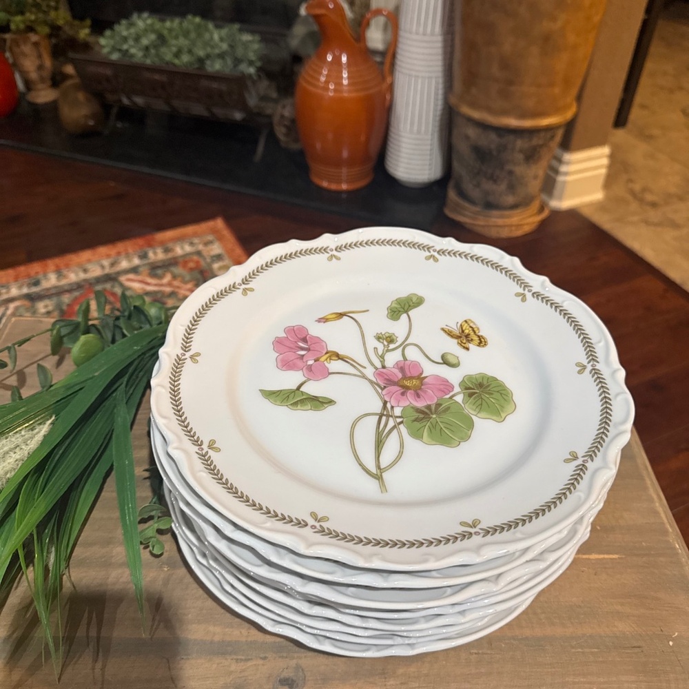 (9) Vintage Bristol Fine China Dinner Plates Glen Brook  pattern (Japan) 10.5”